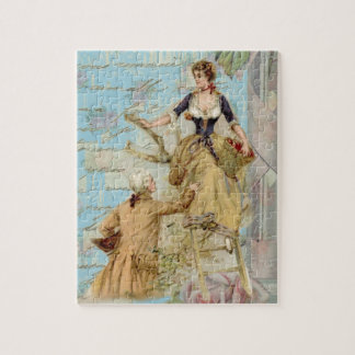 Romantic Paris Lovers Shabbychic blue Jigsaw Puzzle