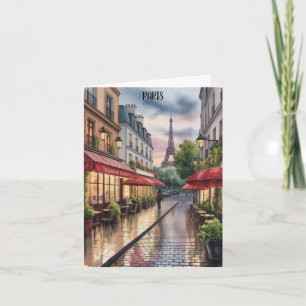 Romantic Paris Street Eiffel Tower Watercolor  Card