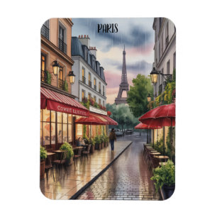 Romantic Paris Street Eiffel Tower Watercolor Magnet