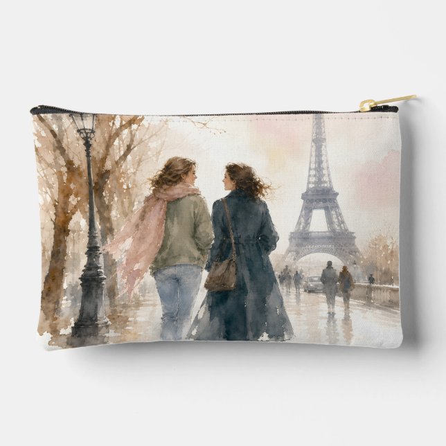 Romantic Paris Street Scene Print Accessory Pouch (Back)