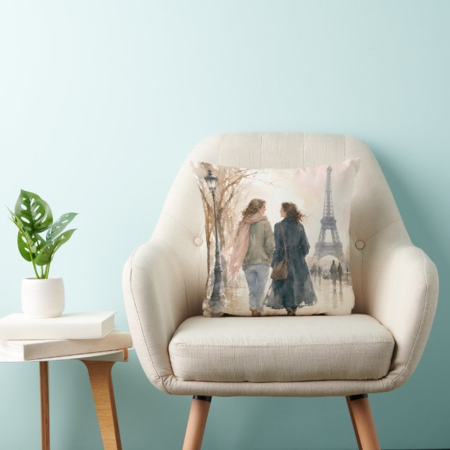 Romantic Paris Street Scene Print Cushion (Chair)