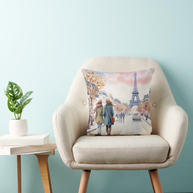 Romantic Paris Street Scene Print Cushion (Chair)