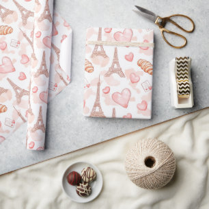 Romantic Paris-Themed Wrapping Paper