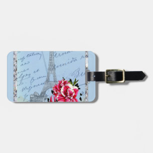 Romantic Paris Vintage Eiffel Tower & Rose Luggage Tag
