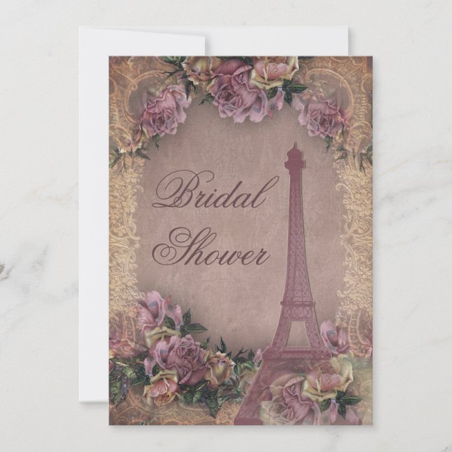 Romantic Paris Vintage Roses Lace Bridal Shower Invitation (Front)