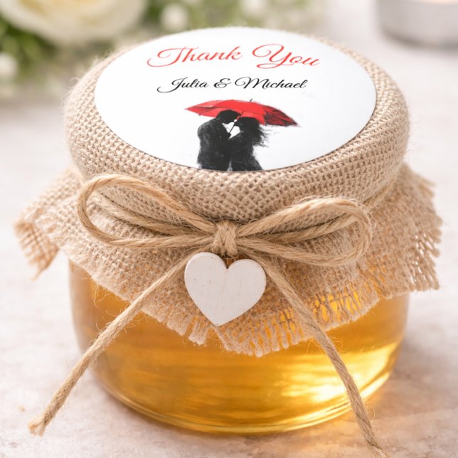  Romantic Parisian Red Umbrella  Love Silhouette Classic Round Sticker (Creator Uploaded)