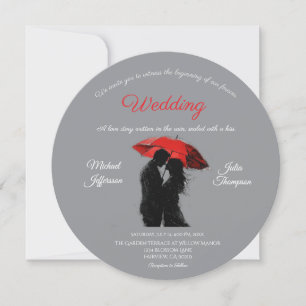 Romantic Parisian Red Umbrella Love Silhouette Invitation