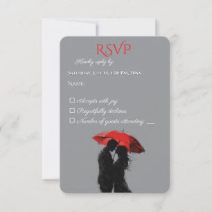  Romantic Parisian Red Umbrella  Love Silhouette RSVP Card
