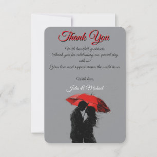 Romantic Parisian Red Umbrella  Love Silhouette Thank You Card