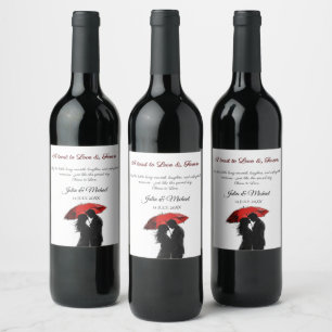  Romantic Parisian Red Umbrella  Love Silhouette Wine Label