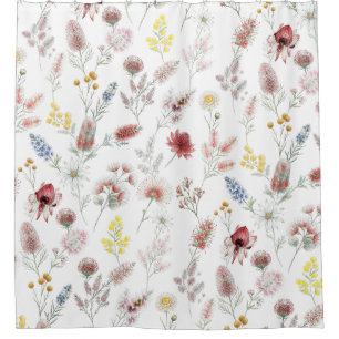 Romantic Pastel Australian Watercolor Wildflowers Shower Curtain