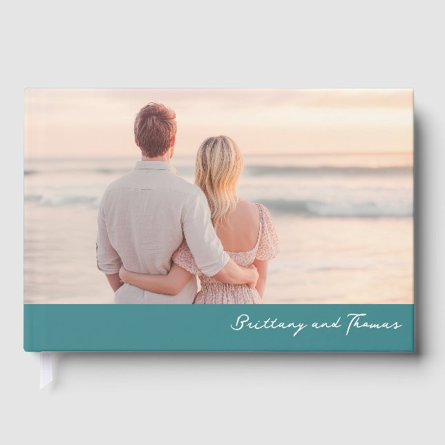 Romantic Pastel Beach Photo Guest Book (Front)