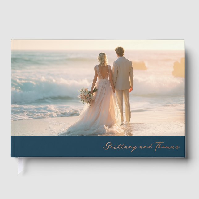 Romantic Pastel Beach Photo Guest Book (Front)