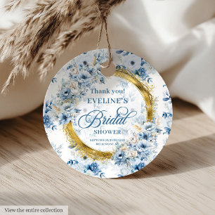 Romantic Pastel Blue Gold Boho Wild Flowers Bridal Favour Tags