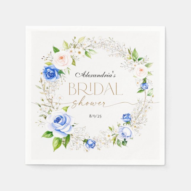 Romantic Pastel Blue Roses Bridal Shower Napkin (Front)