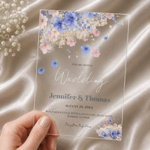 Romantic Pastel Cottagecore Wildflowers Wedding Acrylic Invitations