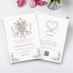 Romantic Pastel Floral all in one wedding qr code  Invitation
