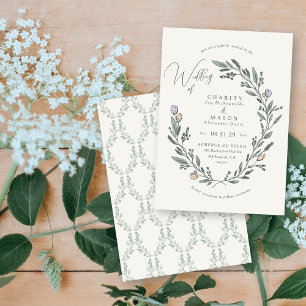 Romantic Pastel Floral Crest Elegant Wedding Invitation