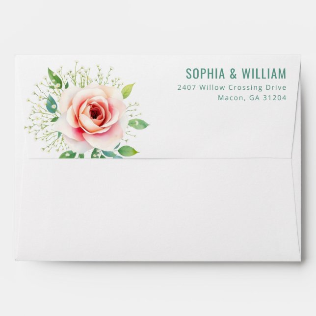 Romantic Pastel Floral Rose Illustration Envelope (Back (Top Flap))