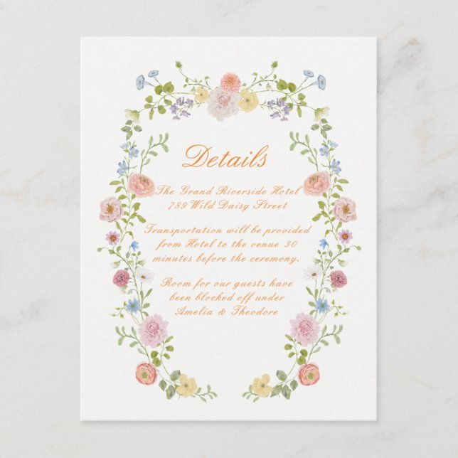 Romantic Pastel Floral Wedding Details Card (Front)