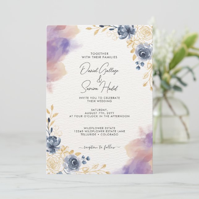 Romantic Pastel Floral Wedding Invitation (Standing Front)