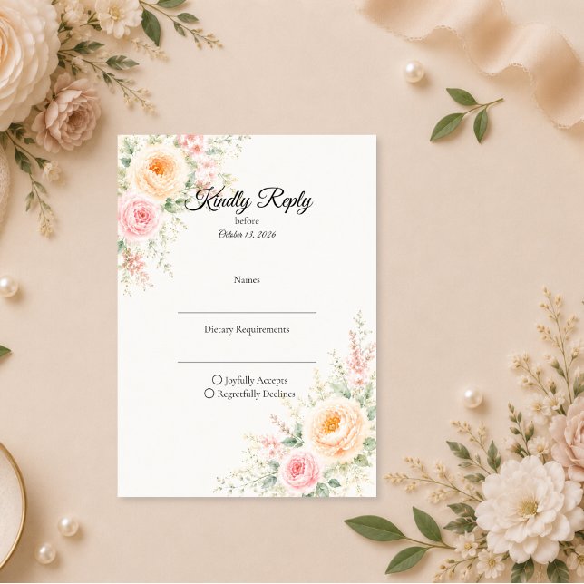 Romantic Pastel Floral Wedding RSVP Card (Creator Uploaded)
