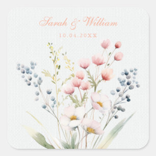 Romantic pastel floral wedding square sticker
