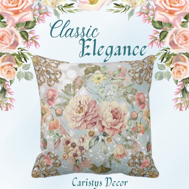 Romantic Pastel Florals Blues Cushion (Creator Uploaded)