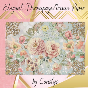 Romantic Pastel Florals Blues  Decoupage/Tissue Tissue Paper
