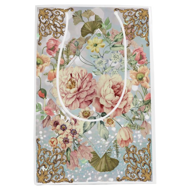 Romantic Pastel Florals Blues   Medium Gift Bag (Front)