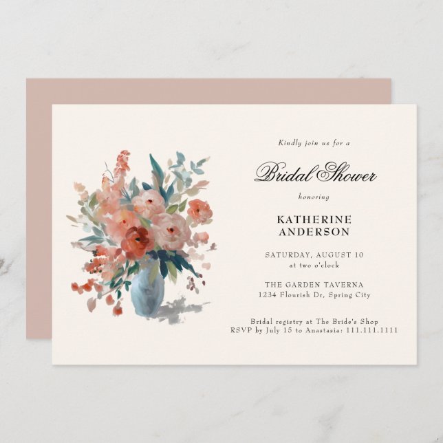 Romantic Pastel Flower Bouquet Bridal Shower  Invitation (Front/Back)
