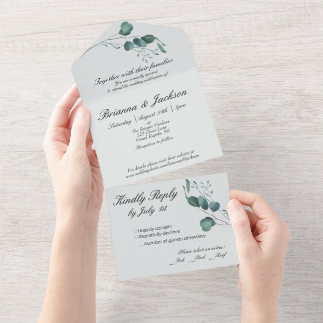 Romantic Pastel Green Eucalyptus All In One Invitation (Tearaway)