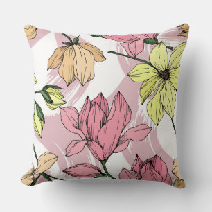 Romantic pastel Magnolia pink painting and yellow Cushion