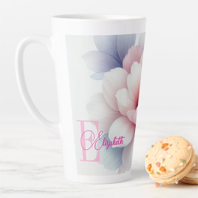 Romantic Pastel Pink Floral Personalised Latte Mug (In Situ)