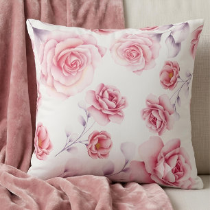 Romantic Pastel Pink Floral Watercolor Cushion