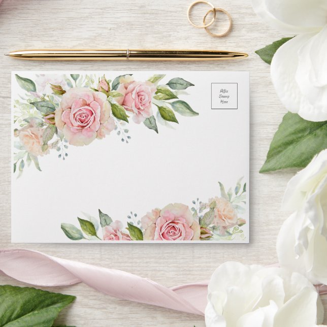 Romantic Pastel Pink Floral Wedding Envelope (Wedding)