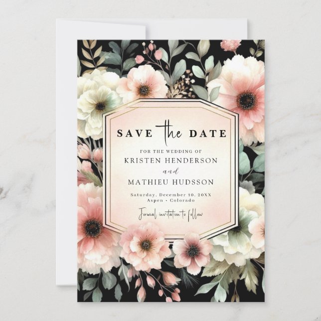 Romantic Pastel Pink Floral Wedding Save The Date (Front)