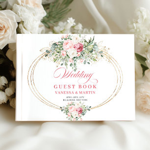 Romantic Pastel Pink Flowers Wedding Guest Book