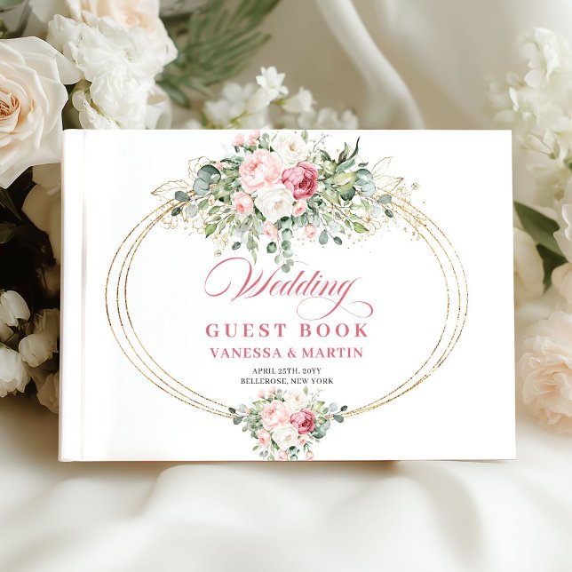 Romantic Pastel Pink Flowers Wedding Guest Book (Romantic Pastel Pink Flowers Wedding Guest Book)