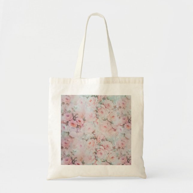 Romantic pastel pink teal elegant rose flowers tote bag (Front)