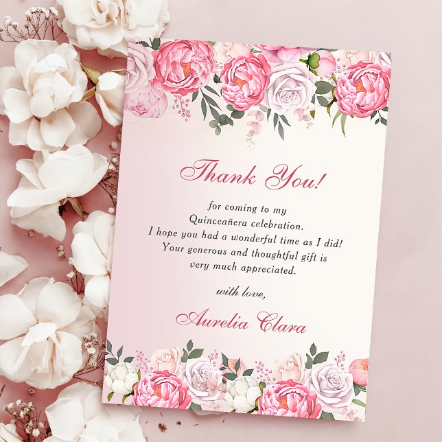 Romantic Pastel Roses Sweet 16 Thank You Card (Creator Uploaded)