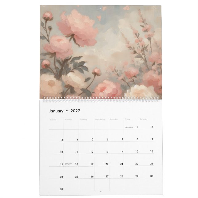 Romantic Pastel Valentine Bouquet Calendar (Jan 2027)