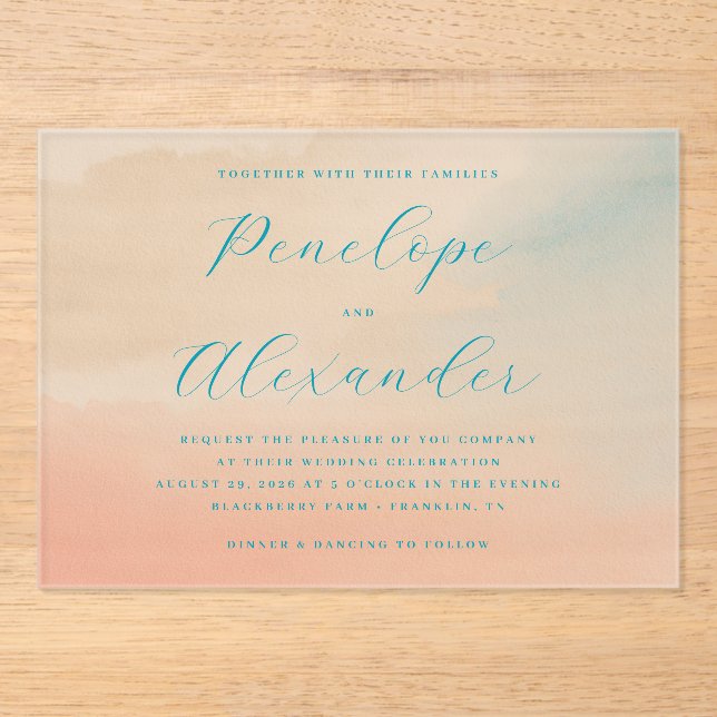 Romantic Pastel Watercolor Acrylic Invitations (Front)
