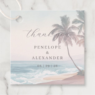 Romantic Pastel Watercolor Beach Scene Favour Tags