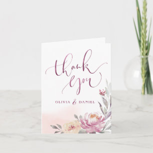 Romantic pastel watercolor floral thank you card