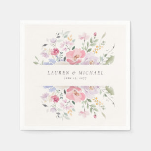 Romantic Pastel Watercolor Floral Wedding Napkins