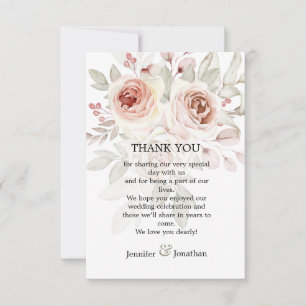 Romantic Pastel Watercolor Rose Wedding Thank You