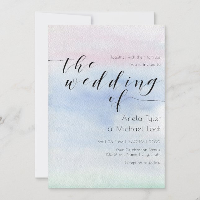 ©Romantic Pastel Watercolor Typography Wedding Invitation (Front)
