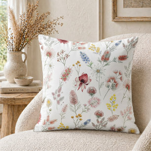 Romantic Pastel Watercolor Wildflowers Cushion