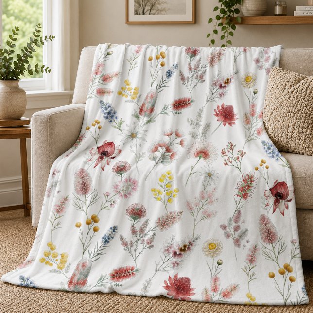 Romantic Pastel Watercolor Wildflowers Fleece Blanket (Creator Uploaded)